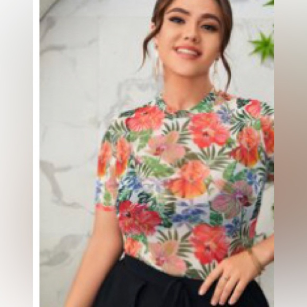 LEAVES TODAY-MAKE OFFER: SHEIN Plus Tropical Print Sheer Top